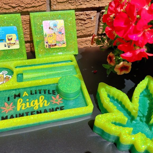 SpongeBob SquarePants/Cannabis Rolling Tray/Ashtray/Coasters Set - Picture 8 of 9
